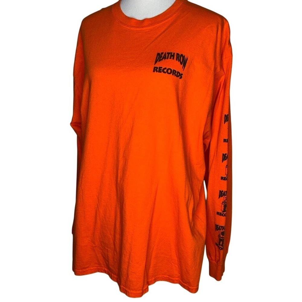 Death Row Records Mens XL Orange Long Sleeve‎  T-Shirt 91 Back Print Hip Hop